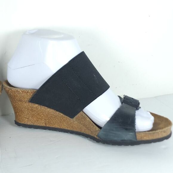 Birkenstock Papillio Women's Della US6 EU37 Black Leather Slip On Wedge Sandals - Picture 6 of 16